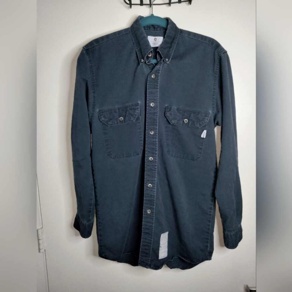 Tyndale (Size S) Men's Navy Blue Button Down Front LS Flame Resistant Shirt
